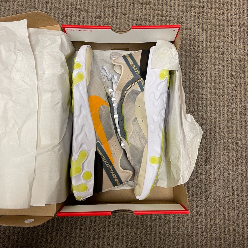 NIKE React Element 87 “Light Orewood, Touch Of Lime” NEW Men Size 13 AQ1090-101